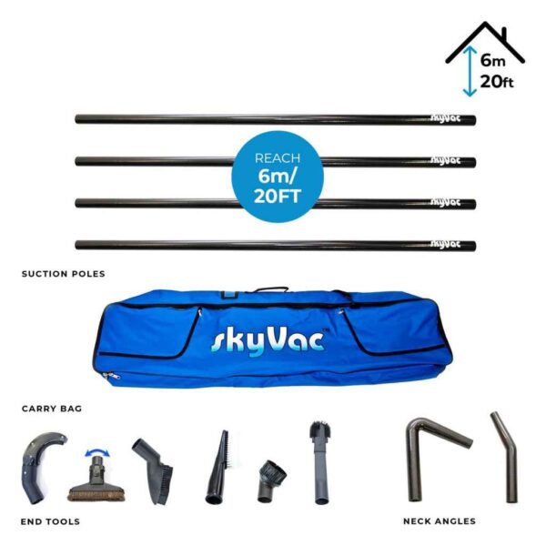 skyVac Internal Suction Pole Set - 44mm Carbon Fibre Internal Cleaning Kit Upto 40ft - Commercial Cleaning Machines Ltd