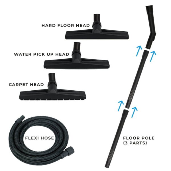 SkyVac Wet and Dry Floor Kit with 3m Hose and Three Floor Heads